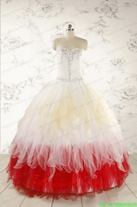Unique Multi Color Sweetheart Ruffled Quinceanera Dresses wth Beading for 2015