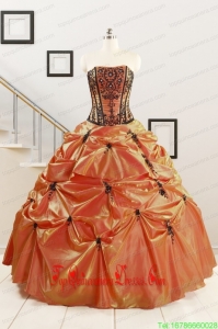 2015 Custom Made Appliques Quinceanera Dresses in Orange Red and Black