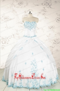 Custom Made Appliques Quinceanera Dresses in White for 2015