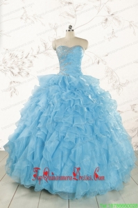 Custom Made Baby Blue Quinceanera Dresses with Beading and Ruffles