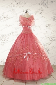 Custom Made Watermelon Cheap Appliques Quinceanera Dresses for 2015