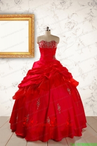 2015 Custom Made Beading Sweetheart Quinceanera Dress in Red