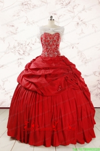 2015 Custom Made Sweetheart Beading Quinceanera Dresses in Red