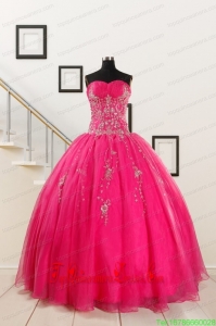2015 Custom Made Sweetheart Hot Pink Quinceanera Dresses with Beading