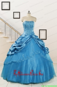 2015 Spring Custom Made Appliques Teal Quinceanera Dresses