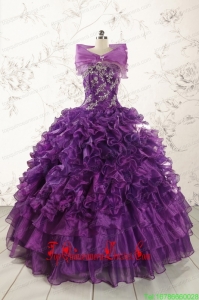 Custom Made Appliques Purple Strapless 2015 Quinceanera Dresses