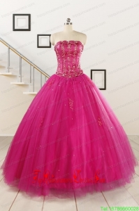 Custom Made Fuchsia Quinceanera Dresses with Beading and Appliques for 2015