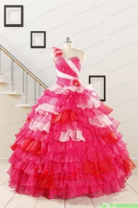 Custom Made Multi Color Hand Made FlowerQuinceanera Dress with One Shoulder