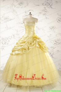 Custom Made Yellow Sweetheart Ball Gown Quinceanera Dress for 2015