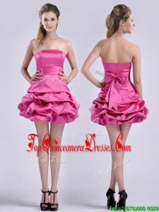 Latest A Line Bubble and Bowknot Taffeta Dama Dress in Hot Pink