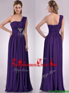 Discount Empire Beaded and Ruched Dark Purple Dama Dress with One Shoulder