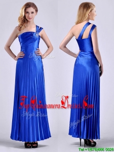 Discount Royal Blue Ankle Length Dama Dress with Beading and Pleats