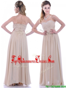 Fashionable Empire Champagne Chiffon Dama Dress with Beading and Ruching