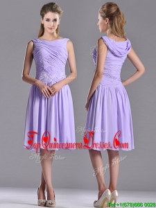 Lovely Empire Chiffon Lavender Dama Dress with Beading and Ruching