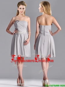 Lovely Empire Strapless Chiffon Grey Dama Dress with Hand Made Flower