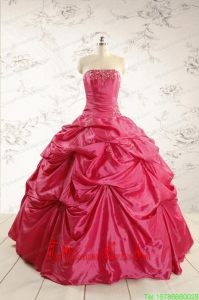 2015 Custom Made Appliques Quinceanera Dresses in Hot Pink