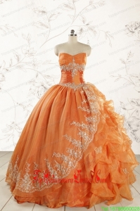 2015 Custom Made Appliques Quinceanera Dresses in Orange