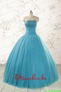 2015 Custom Made Strapless Quinceanera Dresses with Beading