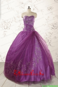 2015 Custom Made Sweetheart Purple Quinceanera Dresses with Appliques