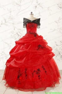 Custom Made Appliques Red Quinceanera Dresses for 2015