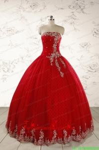 Custom Made Red Strapless Quinceanera Dresses for 2015