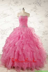 2015 Custom Made Ball Gown Organza Quinceanera Dresses with Beading and Ruffles