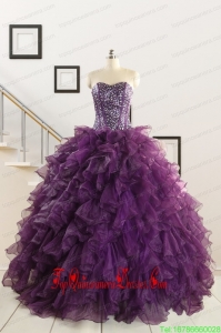 2015 Custom Made Purple Quinceanera Dresses with Beading and Ruffles