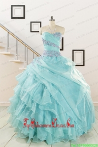 Custom Made Beading and Ruffles Pretty Quinceanera Dresses in Turquoise for 2015