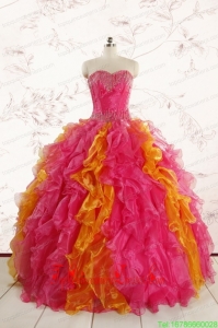 Custom Made Puffy Multi Color Quinceanera Dresses with Beading and Ruffles
