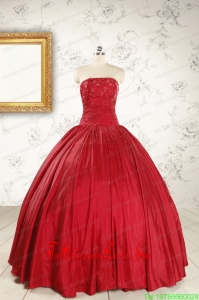 Custom Made Red Strapless Sweet 16 Dresses with Beading