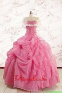 Custom Made Rose Pink Quinceanera Gowns with Pick Ups for 2015