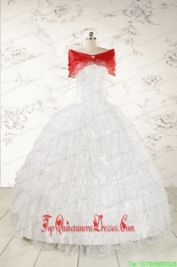 Custom Made White Ball Gown Formal Quinceanera Dresses with Sequins and Ruffles