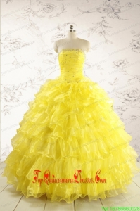 Custom Made Yellow Quinceanera Dresses with Beading and Ruffles