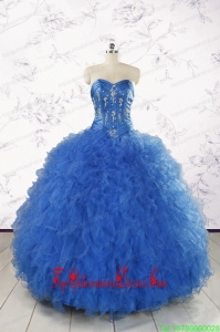 2015 Custom Made Royal Blue Quinceanera Dresses with Appliques and Ruffles