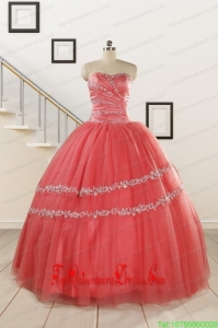 Custom Made Watermelon Quinceanera Dresses with Beading for 2015