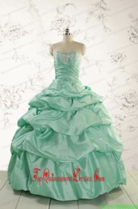 2015 Custom Made Apple Green Quinceanera Dress with Beading and Pick Up