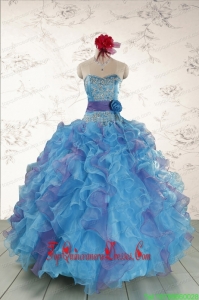 2015 Custom Made Strapless Appliques and Ruffles QuinceDress in Multi Color
