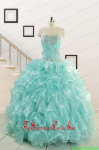 Custom Made Apple Green Quinceanera Dresses with Beading for 2015