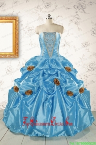Custom Made Aqua Blue Quinceanera Dresses with Beading for 2015