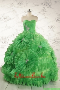Custom Made Green Quinceanera Dresses with Appliques and Ruffles for 2015