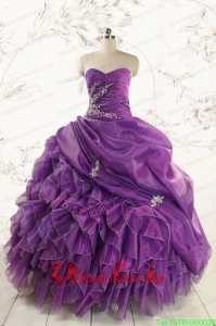 Custom Made Purple Ball Gown 2015 Quinceanera Dress with Appliques and Ruffles