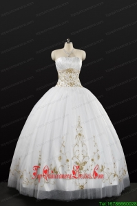 Custom Made White Strapless 2015 Quinceanera Dress with Beading and Appliques