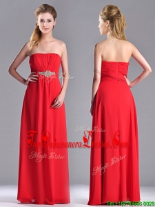 Beautiful Strapless Chiffon Red Dama Dress with Beading and Ruching