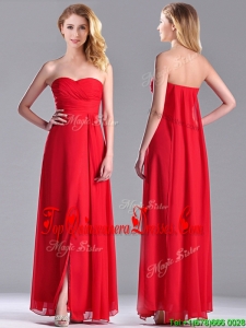 Beautiful Sweetheart Chiffon Ruched Red Dama Dress in Ankle Length