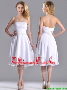 Cheap Strapless Chiffon White Dama Dress with Ruched Decorated Bust