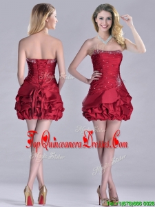 Classical Taffeta Wine Red Short Dama Dress with Beading and Bubbles