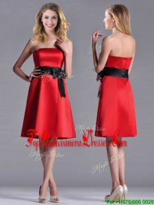 Exclusive Empire Satin Knee Length Dama Dress with Black Bowknot