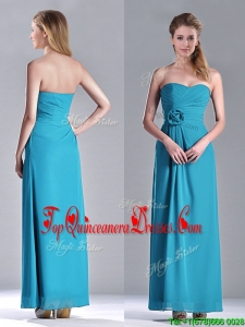 Hot Sale Ankle Length Hand Crafted Flower Dama Dress in Teal