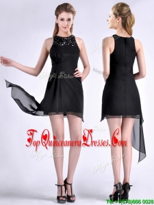 Modern Scoop Asymmetrical Black Chiffon Dama Dress with Beading