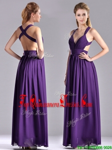 Sexy Purple Criss Cross Dama Dress with Ruched Decorated Bust